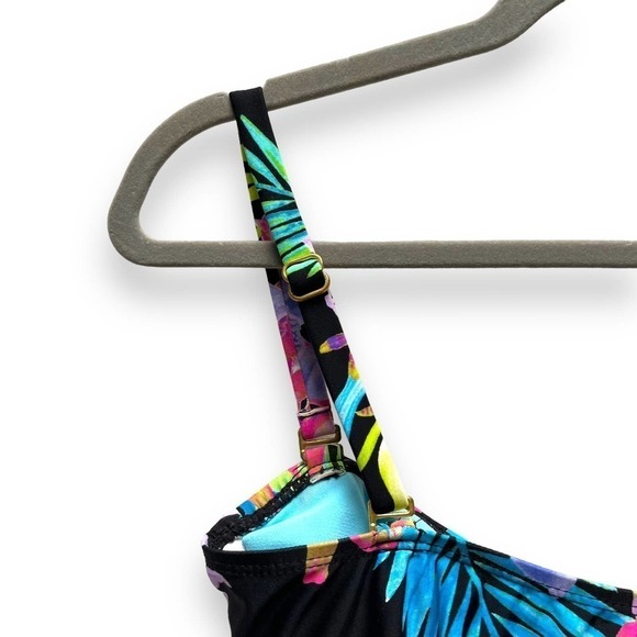 Island Escape Black Multi Color Tahiti Floral Bandini Tankini Top Size 8 - Picture 8 of 12